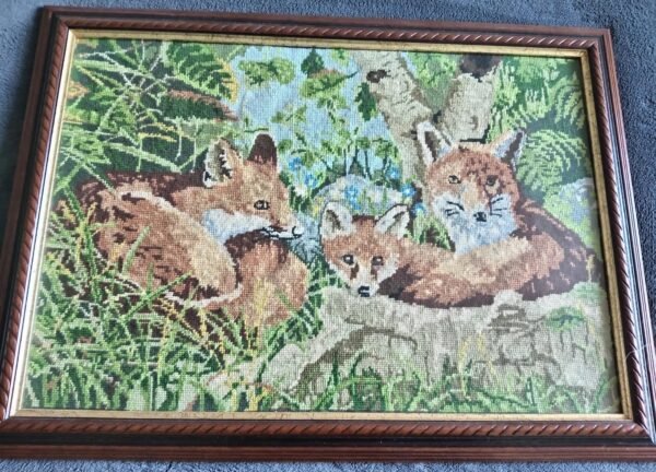 Vintage Tapestry of 3 Foxes - Framed
